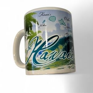 New Hawaii Island Waves Coffee Mug ABC Store Palm Trees Kauai Green White